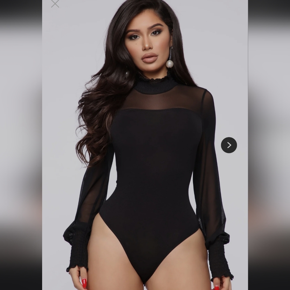 Fashion Nova Black Sheer Sleeve Bodysuit
